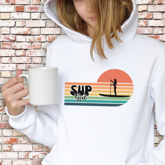 Vintage SUP Girl Stand Up Paddle Boarding Hoodie