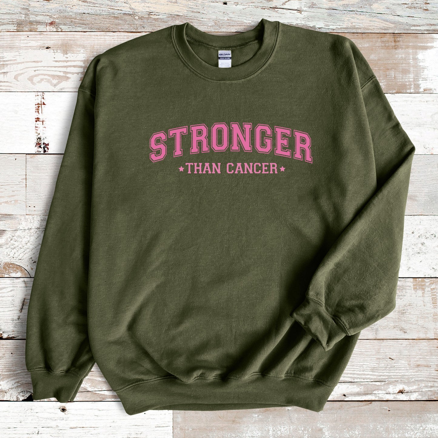 Women's 'Stronger Than Cancer' Collegiate Style Breast Cancer Awareness Sweatshirt