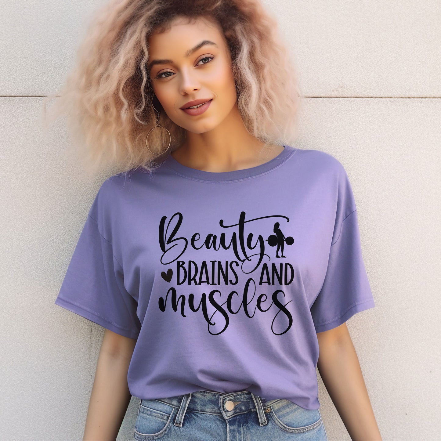 Beauty Brains and Muscles T-Shirt - Girl's Who Lift Gift