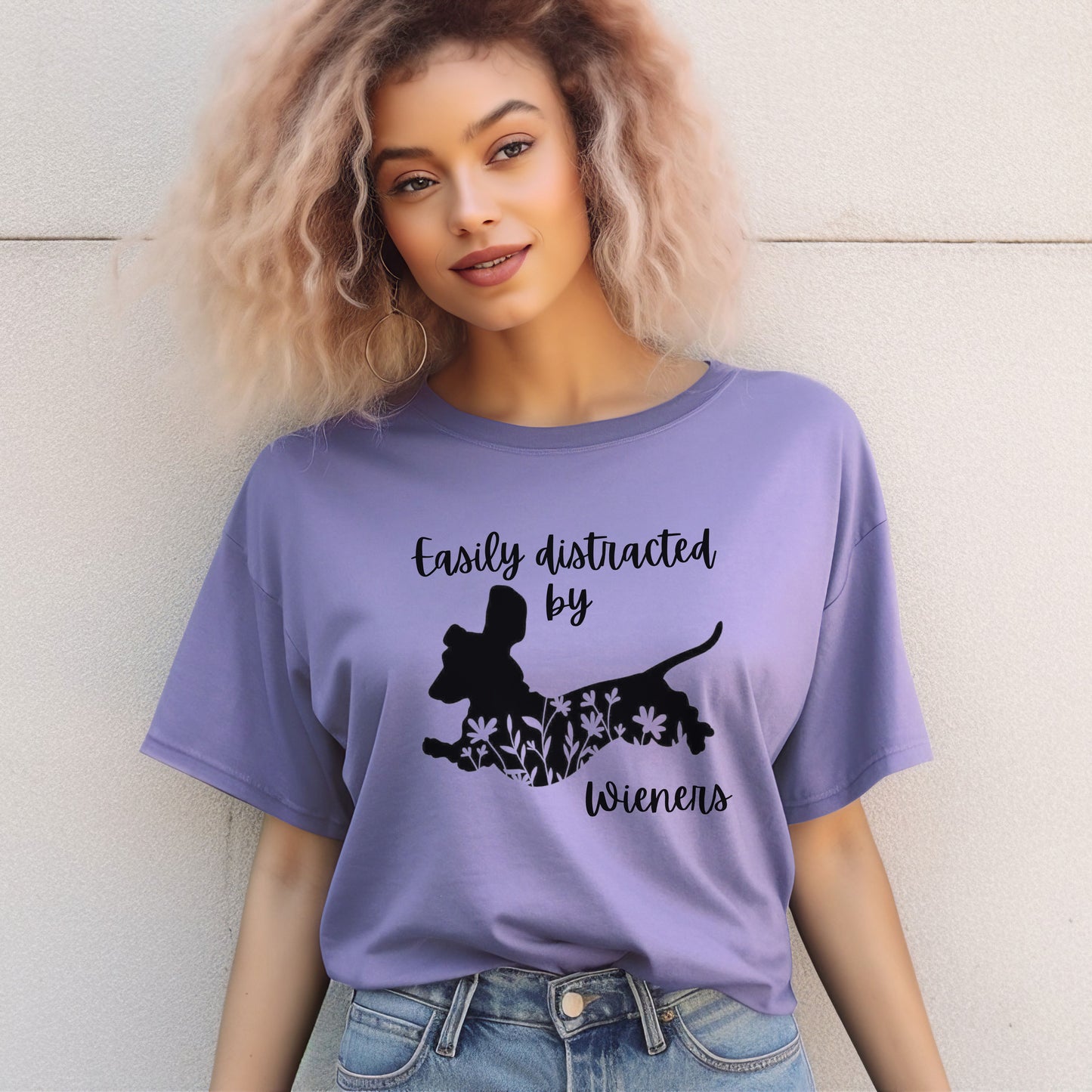 Funny Dachshund T-shirt - Easily Distracted by Wieners Adult Humour