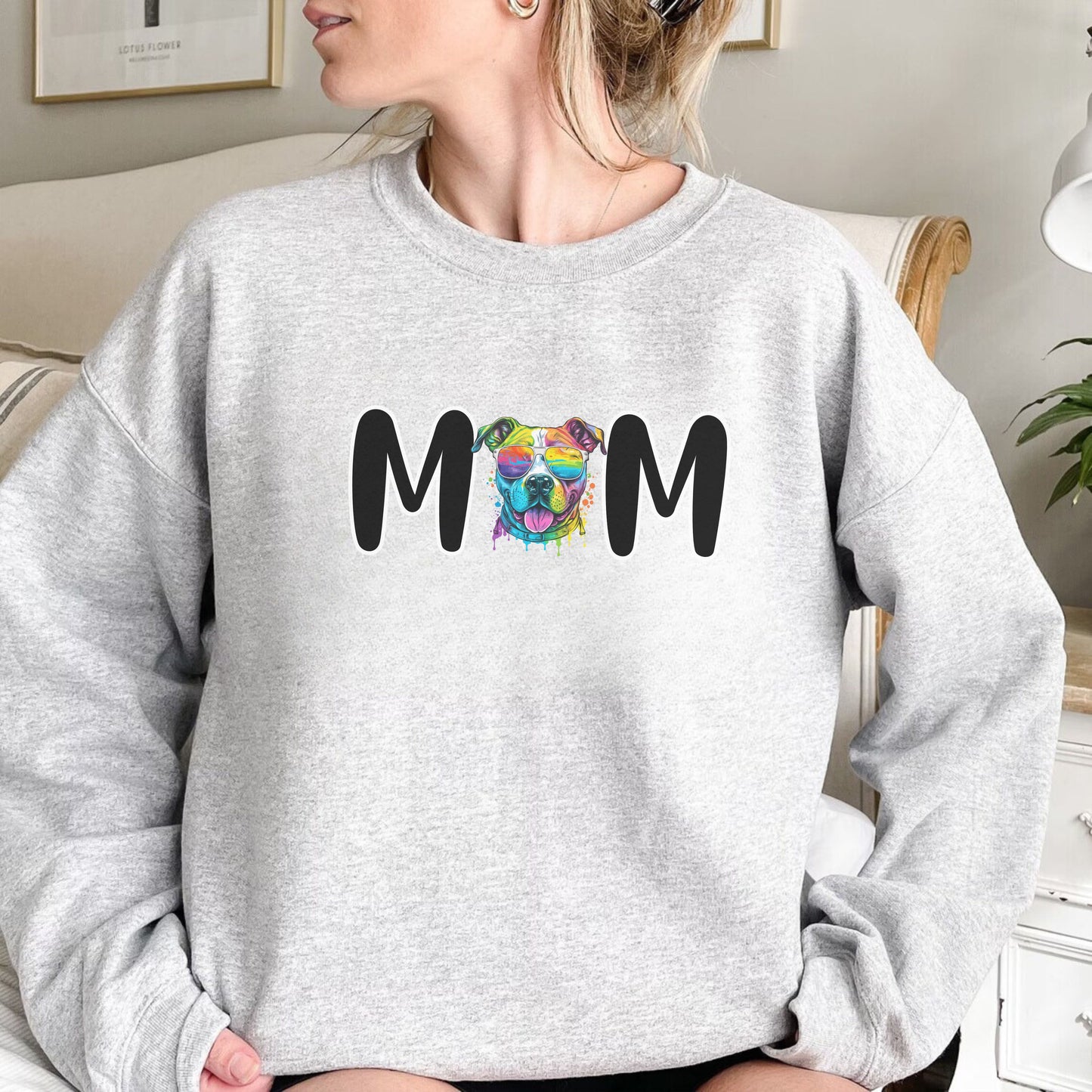 Cute Water Colour Paint Drip Staffordshire Bull Terrier MOM Sweatshirt