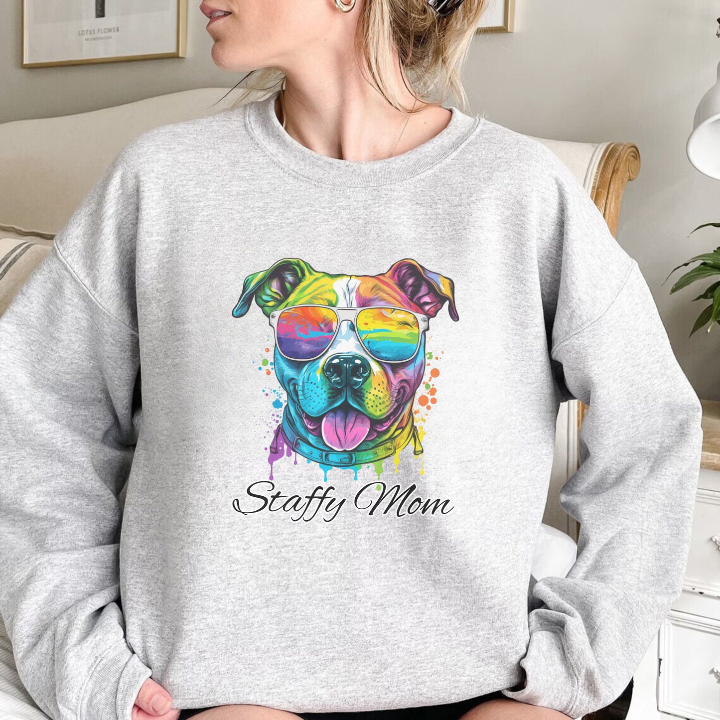 Beautiful Water Colour Staffordshire Bull Terrier Mom Sweatshirt