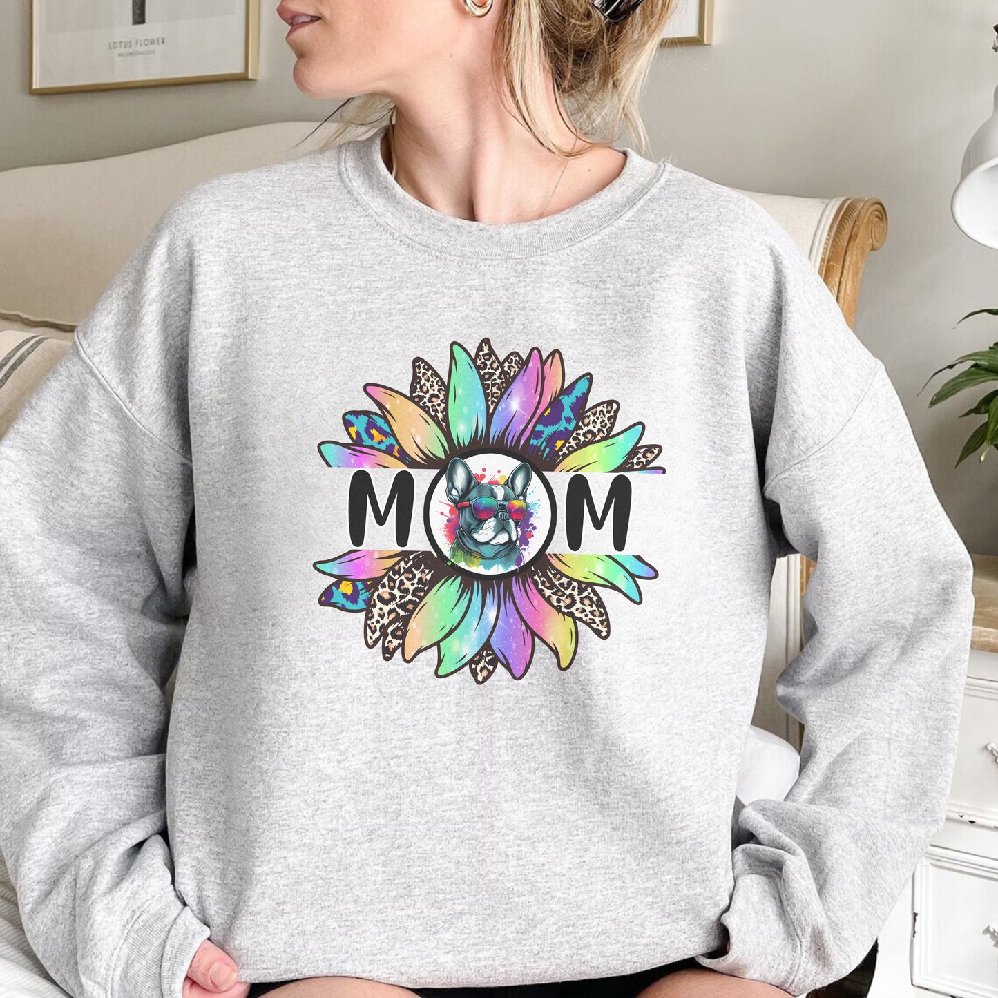 Women's Water Colour Drip French Bull Dog Mom Sweatshirt