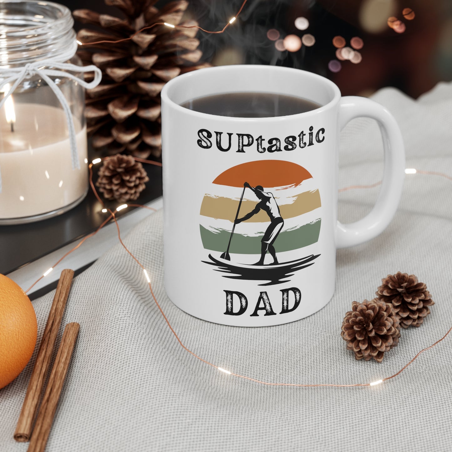 SUP-tastic DAD Mug, Retro Sunset Stand Up Paddle-boarding Gift