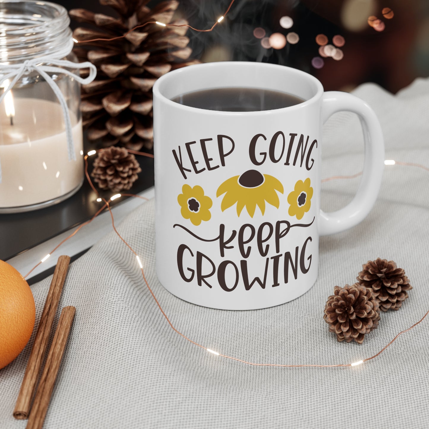 Motivational Flower Mug - Keep Going, Keep Growing