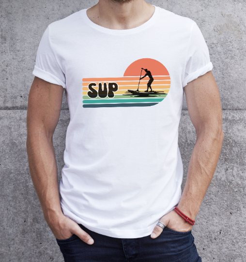 Men's Retro Sunset Stand Up Paddle-boarding Luxury T-shirt