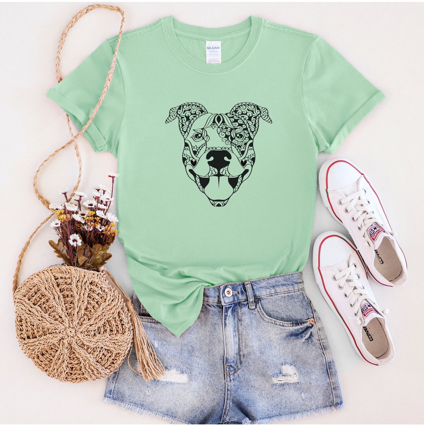 Unisex Abstract Mandala Style Staffordshire Bull Terrier T-shirt for Adults and Youths