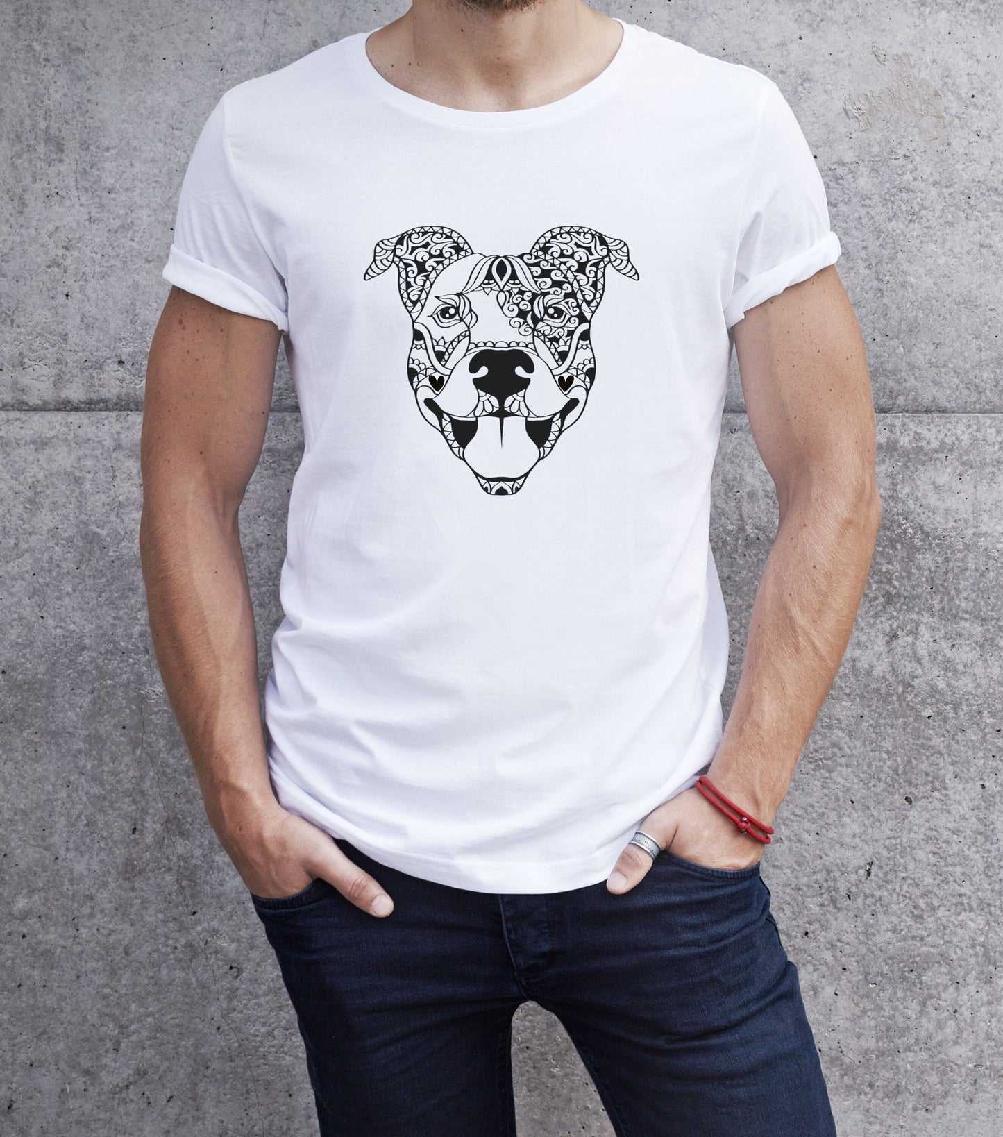 Unisex Abstract Mandala Style Staffordshire Bull Terrier T-shirt for Adults and Youths