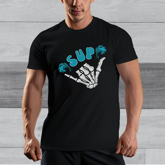 SUP Shaka Skeleton Hand Shirt, Stand Up Paddle-boarding Shirt, Father's Day SUP, SUP Surf T-shirt, Paddle-boarding Tee, Gothic Surfing Shirt